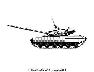 Vector black and white illustration of modern heavy tank.