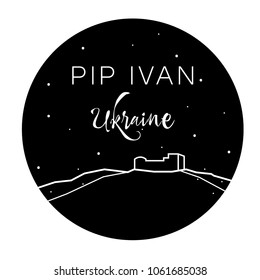 Vector black and white illustration of mount Pip Ivan, the Carpathians, Ukraine. The top of the mountain in the Carpathian Mountains