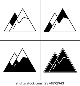 Vector black and white illustration of mountain icon for business. Stock vector design.