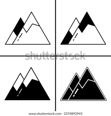 Vector black and white illustration of mountain icon for business. Stock vector design.