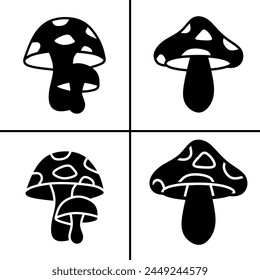Vector black and white illustration of mushroom icon for business. Stock vector design.