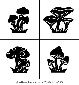 Vector black and white illustration of mushroom icon for business. Stock vector design.