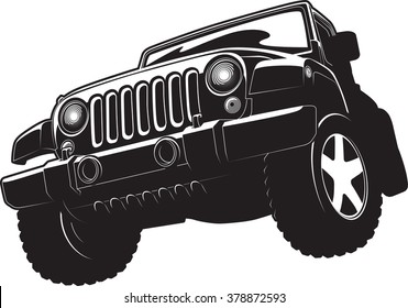 Vector black and white illustration of off roadster.