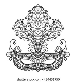 vector,  black and white illustration, outline, mask, masquerade, carnival, theater, holiday, party, mardi gras