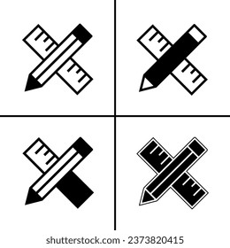 Vector black and white illustration of pencil and ruler icon for business. Stock vector design.
