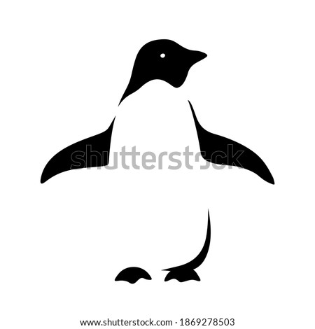 Vector black and white illustration of a penguin.