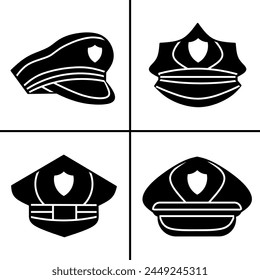 Vector black and white illustration of police hat icon for business. Stock vector design.