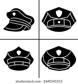 Vector black and white illustration of police hat icon for business. Stock vector design.