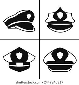 Vector black and white illustration of police hat icon for business. Stock vector design.