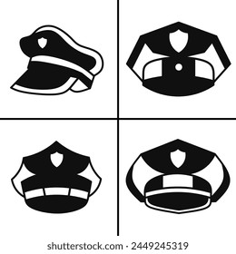 Vector black and white illustration of police hat icon for business. Stock vector design.