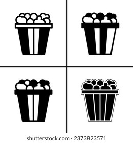 Vector black and white illustration of popcorn icon for business. Stock vector design.