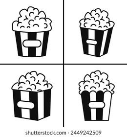 Vector black and white illustration of popcorn icon for business. Stock vector design.