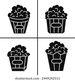 Vector black and white illustration of popcorn icon for business. Stock vector design.