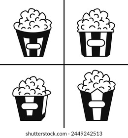 Vector black and white illustration of popcorn icon for business. Stock vector design.