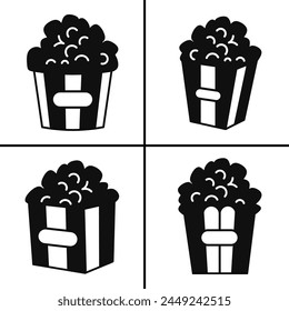 Vector black and white illustration of popcorn icon for business. Stock vector design.