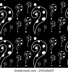Vector black and white illustration. Question mark seamless pattern. Seamless vector pattern with hand-drawn question marks. Monochrome hipster background. Hand drawn punctuation marks.