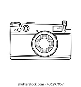 Vector black and white illustration with retro photo camera