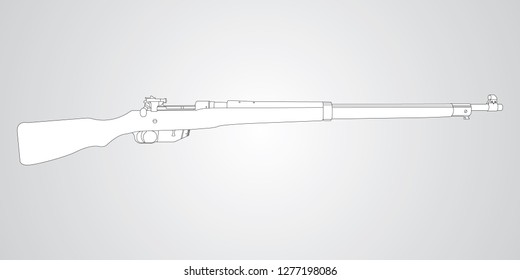 Vector black and white illustration of Ross rifle