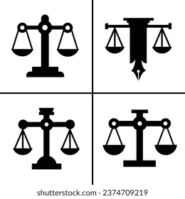 Ilustración vectorial en blanco y negro de una escala de justicia icono para los negocios. Diseño vectorial de material.