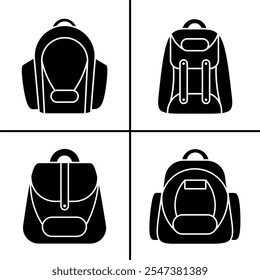 Ilustración en blanco y negro de Vector de icono de bolso escolar para negocios. Diseño de Vector de stock.