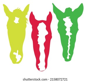 Conjunto de ilustraciones en blanco y negro de vectores: Marcadores faciales de caballos - manchas de cabeza, estrellas, francotirador, franja, cara calva