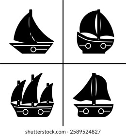 Vector black and white illustration of ship icon for business. Stock vector design.