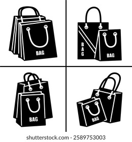 Vector black and white illustration of shopping bag icon for business. Stock vector design.