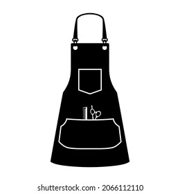 Vector black and white illustration of a silhouette of a hairdressing apron with scissors and a comb in the pocket