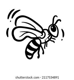 Vector black and white illustration sketch bee
