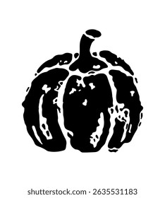 
Vector black and white illustration of a stamp made of ink in the form of a ripe pumpkin on a white isolated background