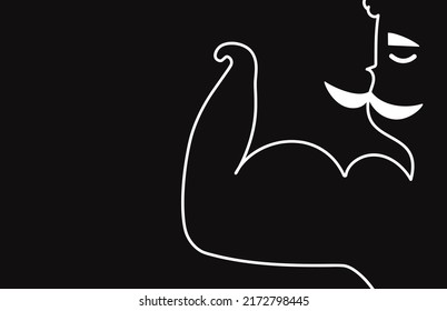 Vektorschwarz-weiße Illustration mit starkem Mann mit großen Muskeln. Fitness- und Sportmotivationsdesign, lustige Aufklebervorlage