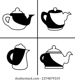 Vector black and white illustration of teapot icon for business. Stock vector design.