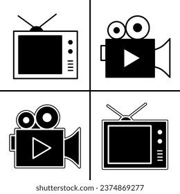 Vector black and white illustration of television, video icon for business. Stock vector design.