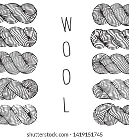 Vector black and white illustration with ten skeins.