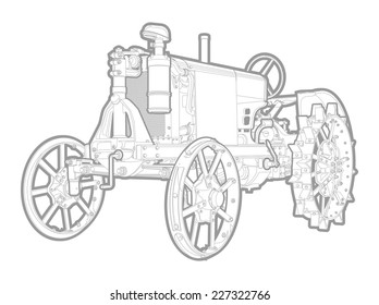 Vector black and white illustration of tractor