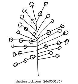 Vector black and white illustration of tree sketch isolated on white background.