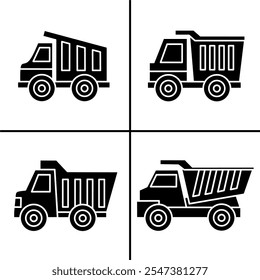 Vector black and white illustration of truck icon for business. Stock vector design.