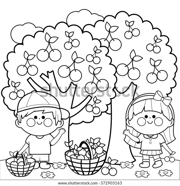 Vector Black White Illustration Two Children Stock Vector (Royalty Free ...