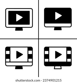 Vector black and white illustration of video player icon for business. Stock vector design.