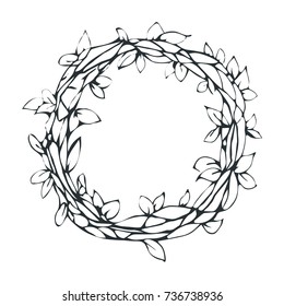 Vector black and white illustration of vintage decorative laurel wreath, isolated on white background. Can be used for invitations, greeting cards, quotes, blogs, posters and banner.