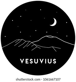 Vector black and white illustration of the volcano Vesuvius in Italy.
