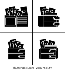 Vector black and white illustration of wallet icon for business. Stock vector design.