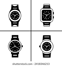 Ilustración vectorial en blanco y negro del icono de reloj para empresas. Diseño vectorial de material.