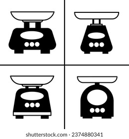 Vector black and white illustration of weight scales icon for business. Stock vector design.