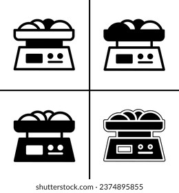 Vector black and white illustration of weight scales icon for business. Stock vector design.