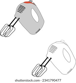 Vector black and white vector illustration of a whisk mixer on white background