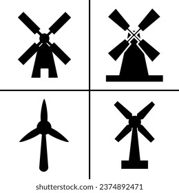Vector black and white illustration of windmill icon for business. Stock vector design.