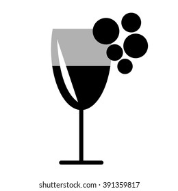 Vector black and white illustration of wineglass and grape, isolated on the white background. Series of Food and Drink Object, Icons and Illustrations.