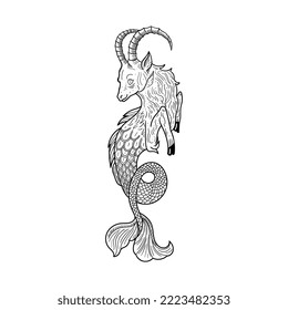Vector black and white illustration of the zodiac sign Capricorn