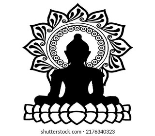Vector black and white with image of a buddha. Simple design for logos, symbols, tattoos, icons, brand, book covers, patches, and more